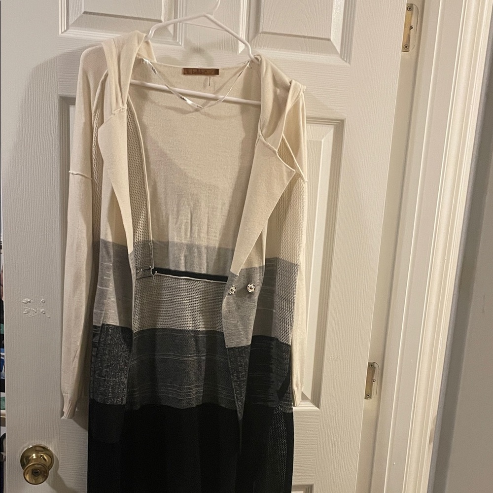 Belldini Small Cream and Gray Hooded Cardigan